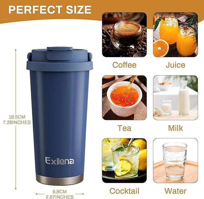 16oz Tumbler with 3 in 1 Lid - Travel Coffee Tumbler - 100% Leakproof and Spill Proof for Hot and Cold Drink - Coffee Mug for Travel, Office, School...(Denim Blue)