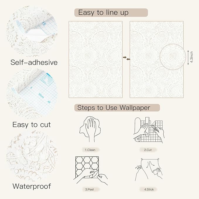 Heroad Boho Peel and Stick Wallpaper Modern Floral Wall Paper Neutral Beige - Image 9