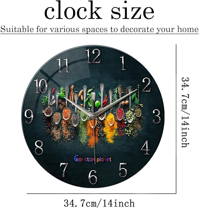 Kitchen Wall Clocks Battery Operated 14 Inches Glass Decorative Clocks - Image 5