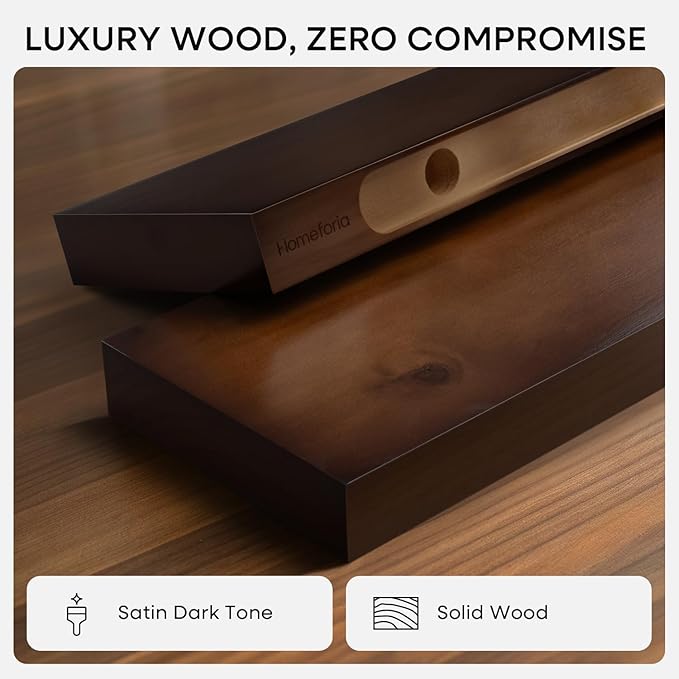 Homeforia Walnut Floating Bathroom Shelves, High End Solid Real Wood 16 inch - Image 3