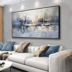 Abstract Wall Art Wall Decor Blue and Gray White Modern Canvas Art Print by VHMING