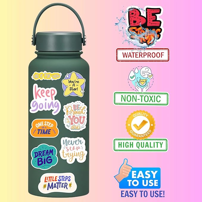 Motivational Stickers - Vinyl Inspirational Stickers for Water Bottle Laptop Decal Positive Qoute Encouraging Stickers Afirmations Encouragement Encouraging Gift Idea for Student Kids Teen