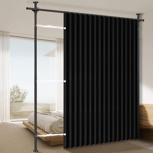 100% Blackout Room Divider Curtains Sets Black 1 Panel W100 x L96in No Drill by AJAZZ