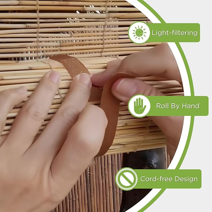 Backyard X-Scapes 20-BLC4 Light-Filtering Cord-Free Bamboo Reed Roll-Up Blind - Image 2
