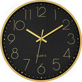 Foxtop Black Gold Wall Clock 12 Inch Silent Non-Ticking Battery Operated Round by Foxtop