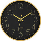 Foxtop Black Gold Wall Clock 12 Inch Silent Non-Ticking Battery Operated Round by Foxtop