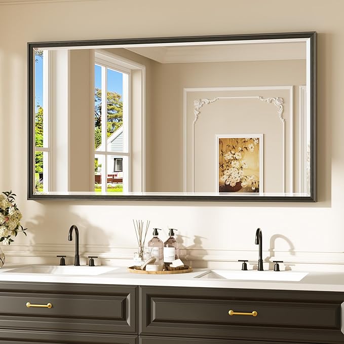 Keonjinn 55" x 30" Black Bathroom Vanity Mirror, Beveled Edge Tempered Glass by Keonjinn