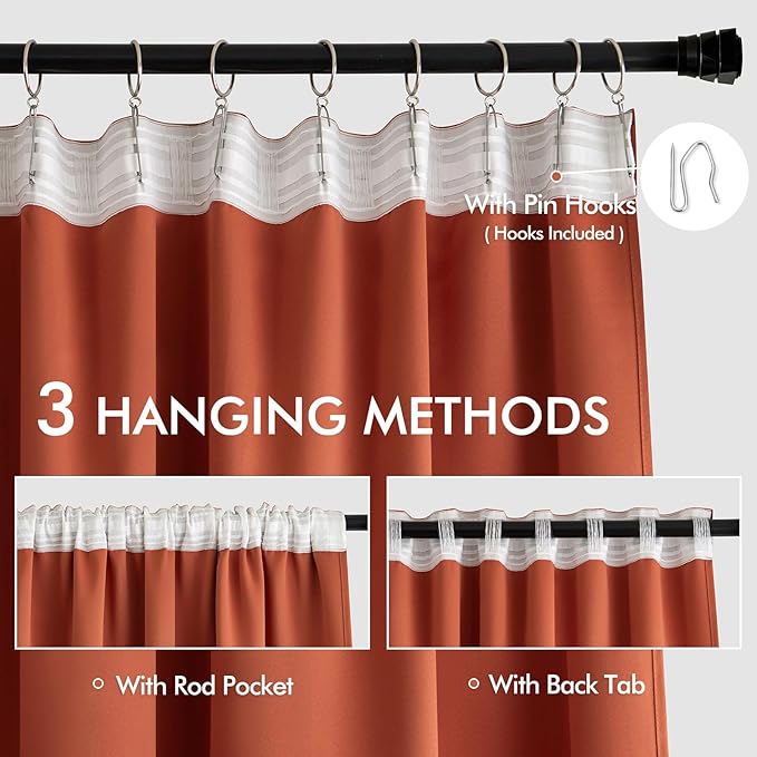 MIULEE Back Tab Burnt Orange Blackout Curtains 120 Inch Long 2 Panels Set - Image 3