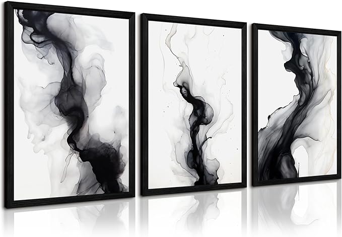 Black White Abstract Wall Art Decor Set of 3 Modern Wall Art Minimalist Canvas by Unknown