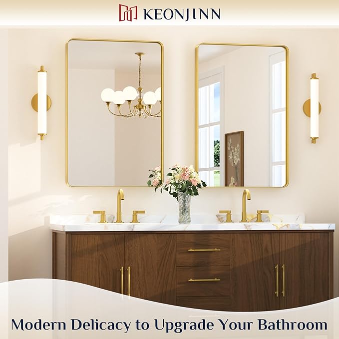 Keonjinn Gold Bathroom Mirrors for Over Sink 24 x 36 Inch Brushed Brass Metal - Image 2