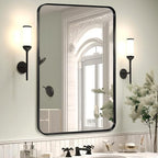 Wall Mount Mirror for Bathroom, Brushed Black Metal Framed Rounded Corner by Minuover