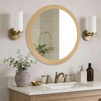CULER Round Mirrors 24 Inch, Wood Vanity Wall Rustic Mirror, Natural Circle - Image 4