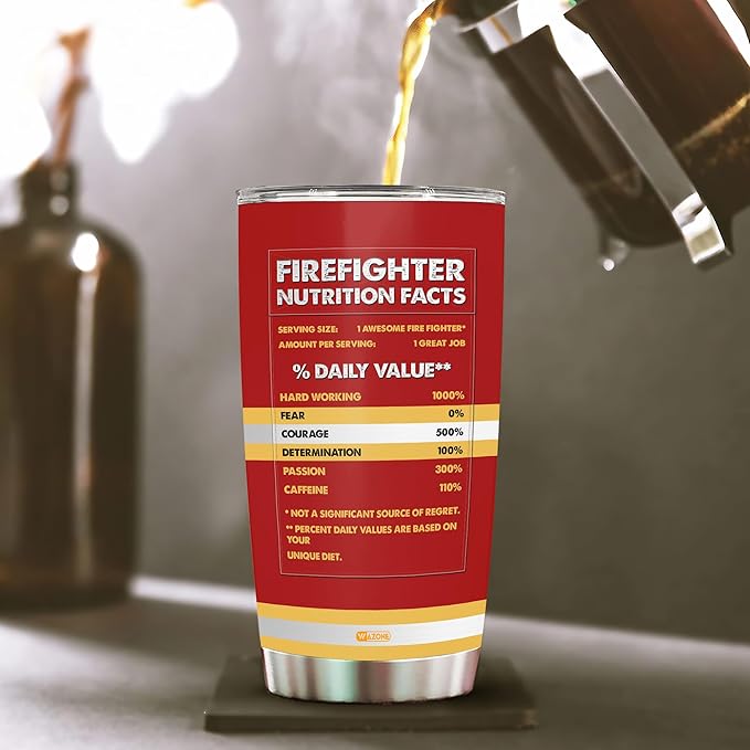 WAZONE Personalized Firefighter Nutrition Facts Tumbler Stainless Steel 20oz 30oz Custom Name Firefighting Travel Mug Funny Saying Insulated Cup Fireman Gift Ideas For Him Men Women