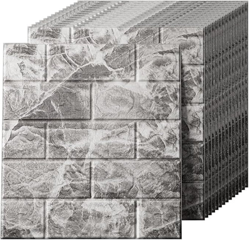 3D Wall Panels Peel and Stick in Grey White，20 PCS XPE Foam 3D Wallpaper by Greymond