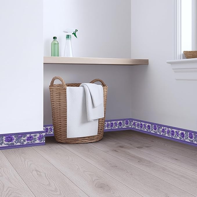 Purple Floral Wallpaper Border 196x4 Inch Peel and Stick Wall Border Self - Image 8