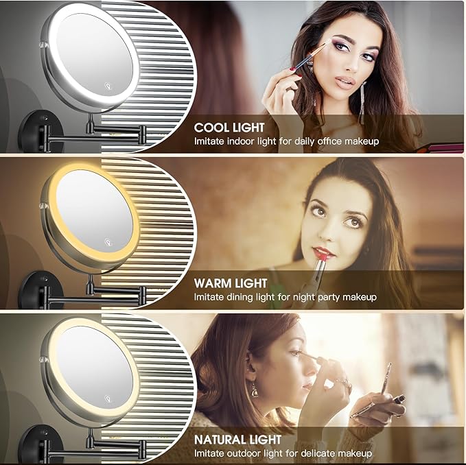 MNIENT Wall Mounted Lighted Makeup Mirror, 3 Color Led Vanity Mirror - Image 2