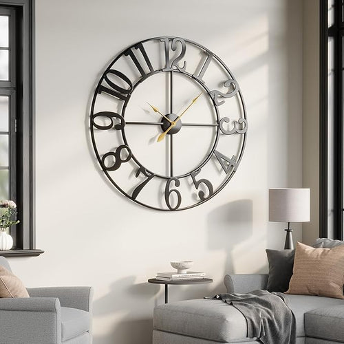 40 Inch Large Wall Clock, Silent Non-Ticking Battery Operated Black Metal Wall - Image 2