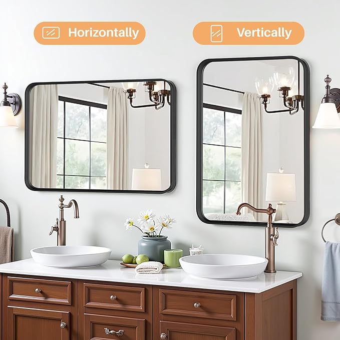 Bathroom Mirror for Wall, 36x24 Inch Rounded Rectangle Mirror, Tempered Glass - Image 3