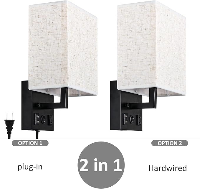 CADUKE Bedside Wall Lamp Set of 2, Plug in Wall Sconce - Image 7