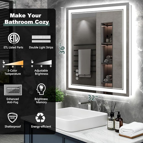 36x32 Inch LED Bathroom Mirror - Image 2
