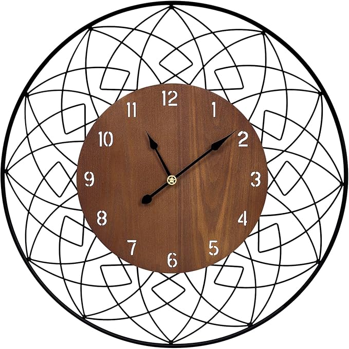 22 Inch Wood Wall Clocks, Silent Non Ticking Battery Operated Rustic Round - Image 7