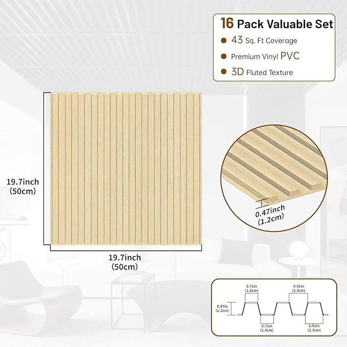 RITOLLO 16-Pack PVC Slat Wall Panels - Image 2
