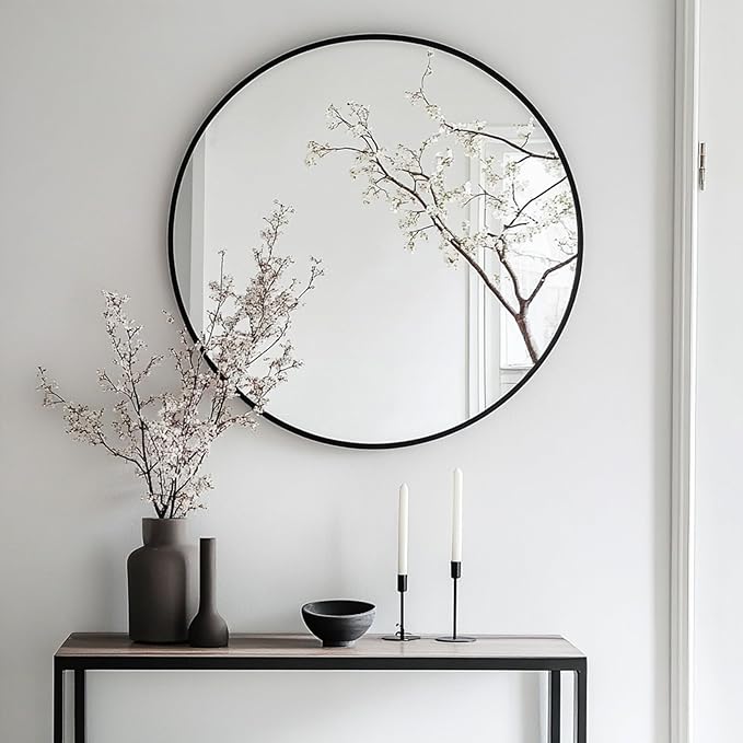 Oruii Round Mirror 28 inch, Large Black Circle Mirror Metal Frame, Large Black - Image 4