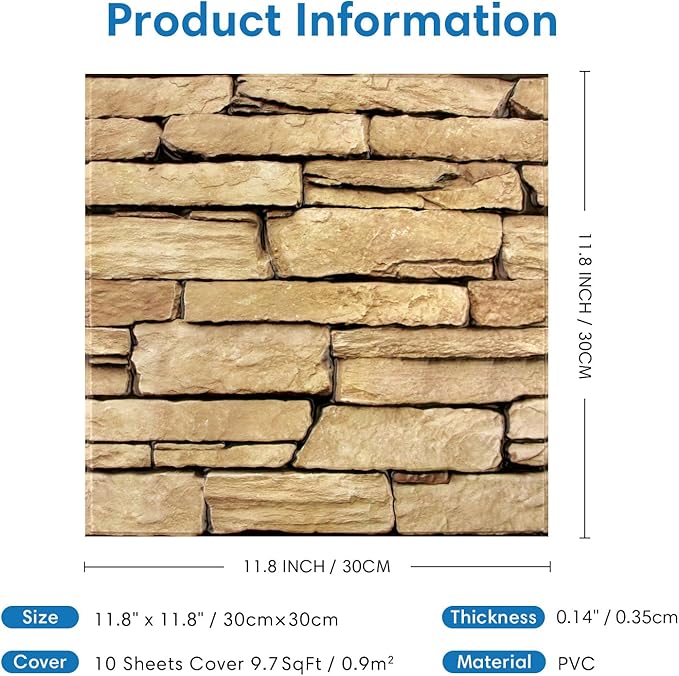 COMSTICKC Peel and Stick Faux Stone Wall Sticker Wall Panels, Not Real Stone - Image 3