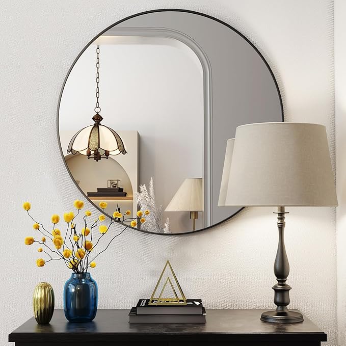 BEAUTYPEAK 20 Inch Round Mirror, Metal Frame Circle Mirror, Wall Mounted - Image 8
