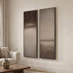 Long Narrow Framed Brown and Beige Neutral Abstract Vertical Wall Art, - Image 2