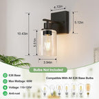 Indoi Set of 2 Wall Sconces for Bathroom, Matte Black Modern Vanity Lights - Image 8