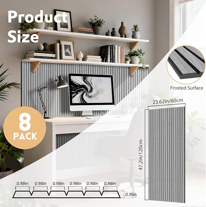 RITOLLO 8 Packs Acoustic Panel 47.2"×23.6" Sound Absorbing Slat Wall Panels - Image 2