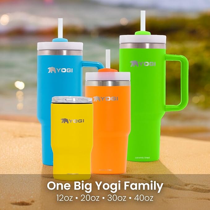 YOGI Ceramic Lined Tumbler with Handle and Straw Lid, Stainless Steel Travel Mug & Water Tumbler, Vacuum Sealed Cup with Handle - 30oz Mystic Slate