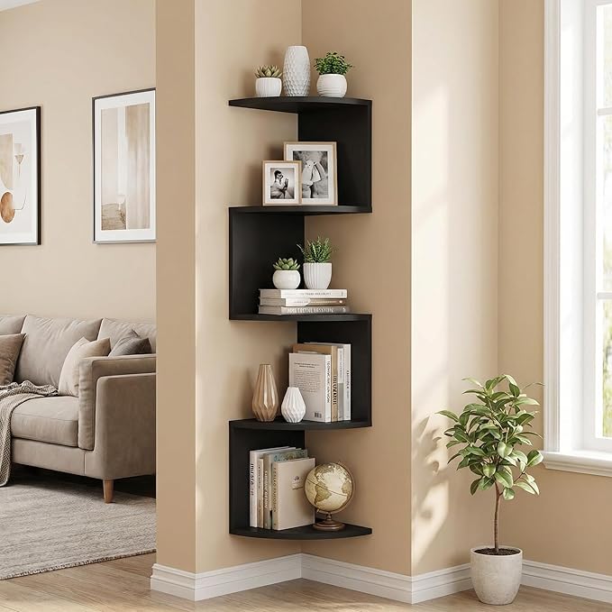 No-Drill Corner Shelf Wall Mount, 5-Tier Floating Corner Bookshelf - Image 8