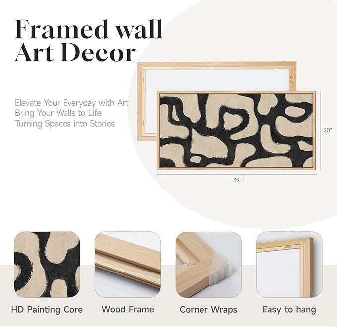 Framed Abstract Neutral Horizontal Wall Art Bedroom, Large Abstract Canvas - Image 4