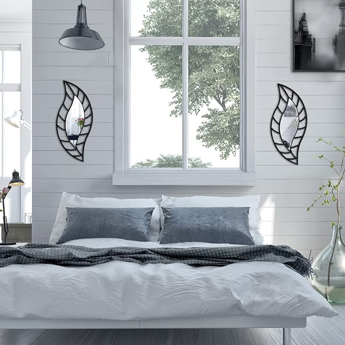 Roowest 2 Pcs Decorative Mirror Wall Decor Leaf Teardrop Mirror Wall Mounted - Image 4