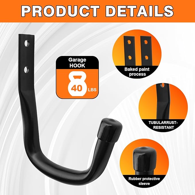 Heavy Duty Wall Garage Hooks, Steel Anti-Slip Utility Hooks Storage - Image 4