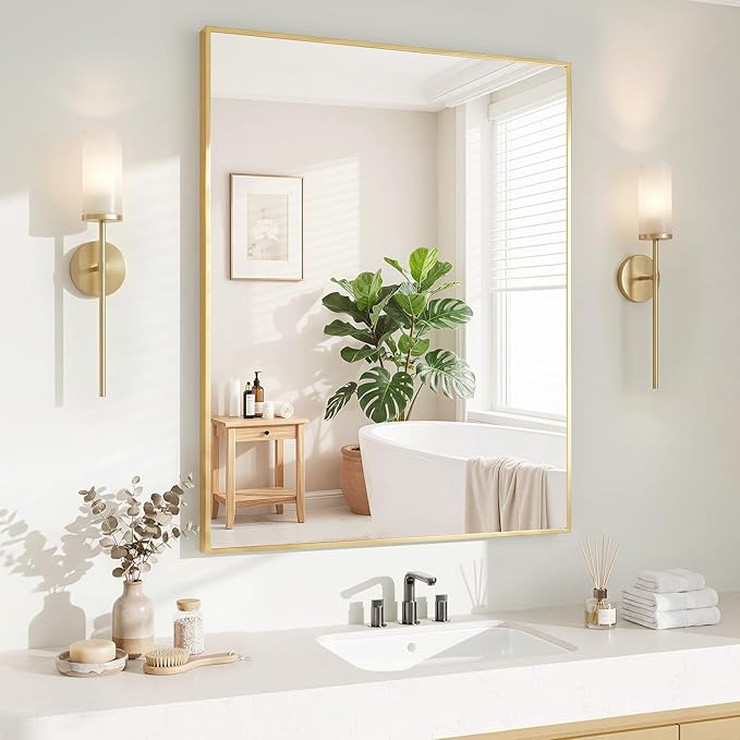 Koonmi Gold Mirrors for Wall, 30x36 Inch Bathroom Mirror, Rectangular Wall by KOONMI