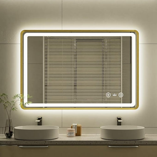24x36 Inch Gold Framed LED Bathroom Mirror, Smart Bathroom Mirror by Unknown