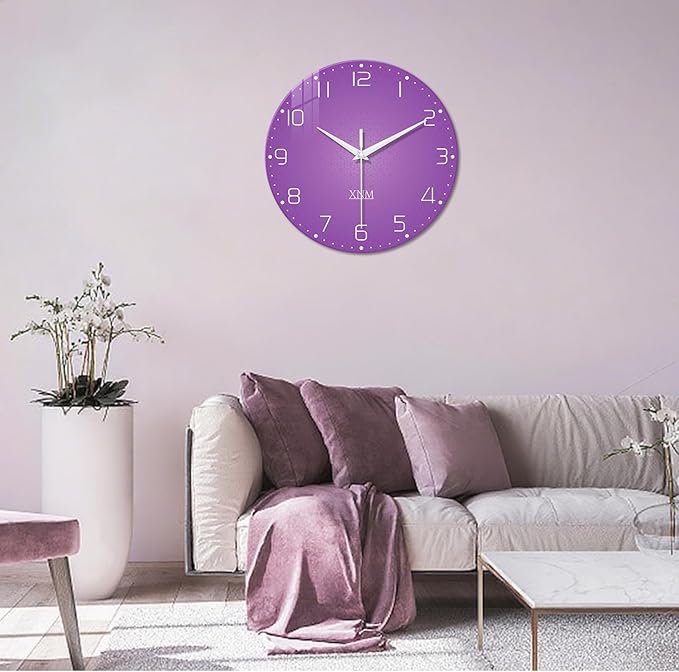 XNM Large Wall Clock for Girls Room 16 Inch Purple Clock Battery Operated Glass - Image 2