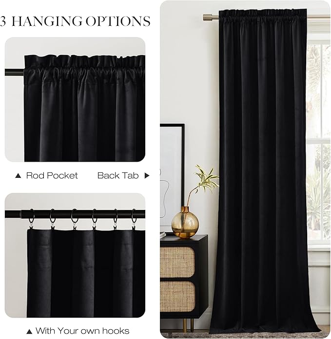 NICETOWN Black Blackout Extra Long Velvet Curtains 120 inches Long - Image 7
