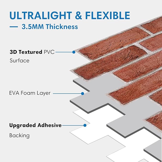 COMSTICKC 3D Faux Brick Wall Panel Peel and Stick, 3D Brick Wall Stickers - Image 4