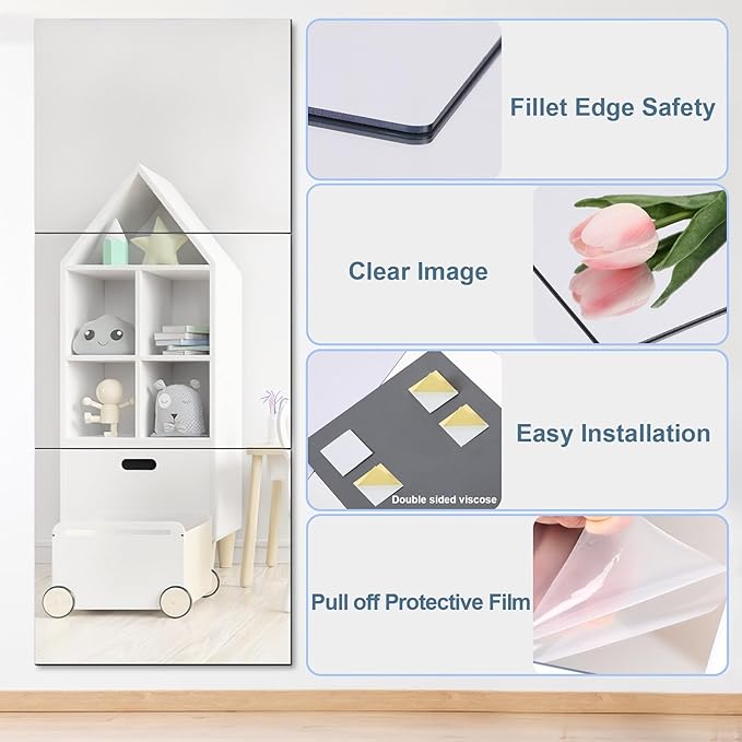 JUNEBRUSHS 3 Pack Self Adhesive Acrylic Mirrors, 20 x 24 Inch Full Length - Image 7