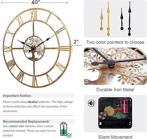 40 Inch Large Wall Clock for Living Room – Bronze Metal Clock - Image 2