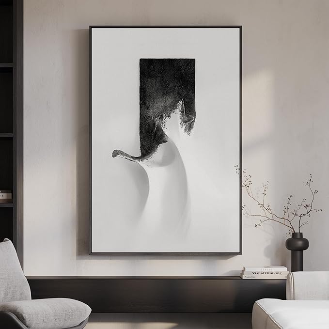 Framed Modern Black and White Abstract Wall Art, Contemporary Canvas Prints by Cuspin