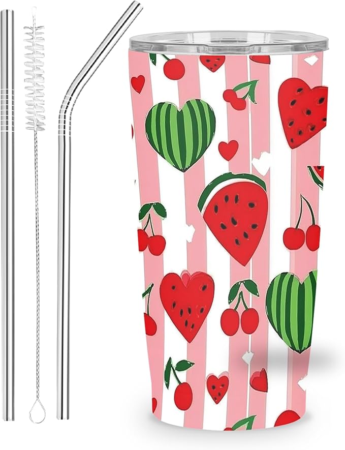 Watermelon Tumbler with Lid and Straw for Women Leakproof Travel Coffee Mug Double Wall Insulated Cups 20OZ Gifts for Office Kitchen Outdoor