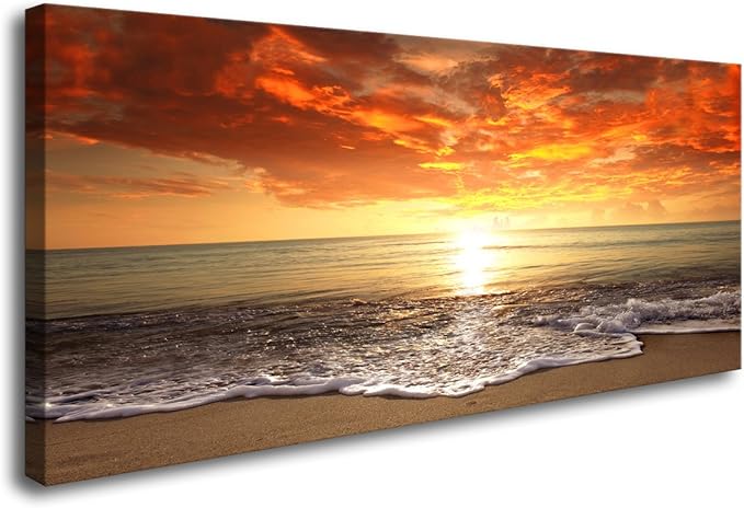 Baisuart-S0162 Canvas Prints Wall Art Sunset Ocean Beach Pictures Photo by Baisuart