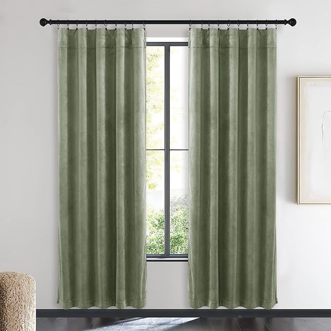 NICETOWN Sage Green Velvet Curtains 72 inches Long 2 Panels - Image 2