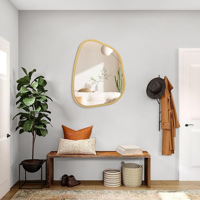 Gold Asymmetrical Mirror Large 20"x16" Irregular Oval Wall Mirror Modern Wood - Image 5