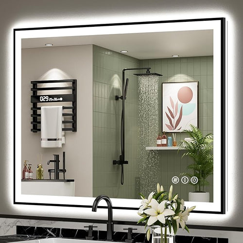 44x36 Black Framed LED Bathroom Mirror by Awandee